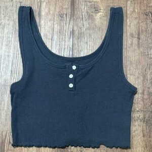 American Eagle Black Ribbed Cropped Tank Top